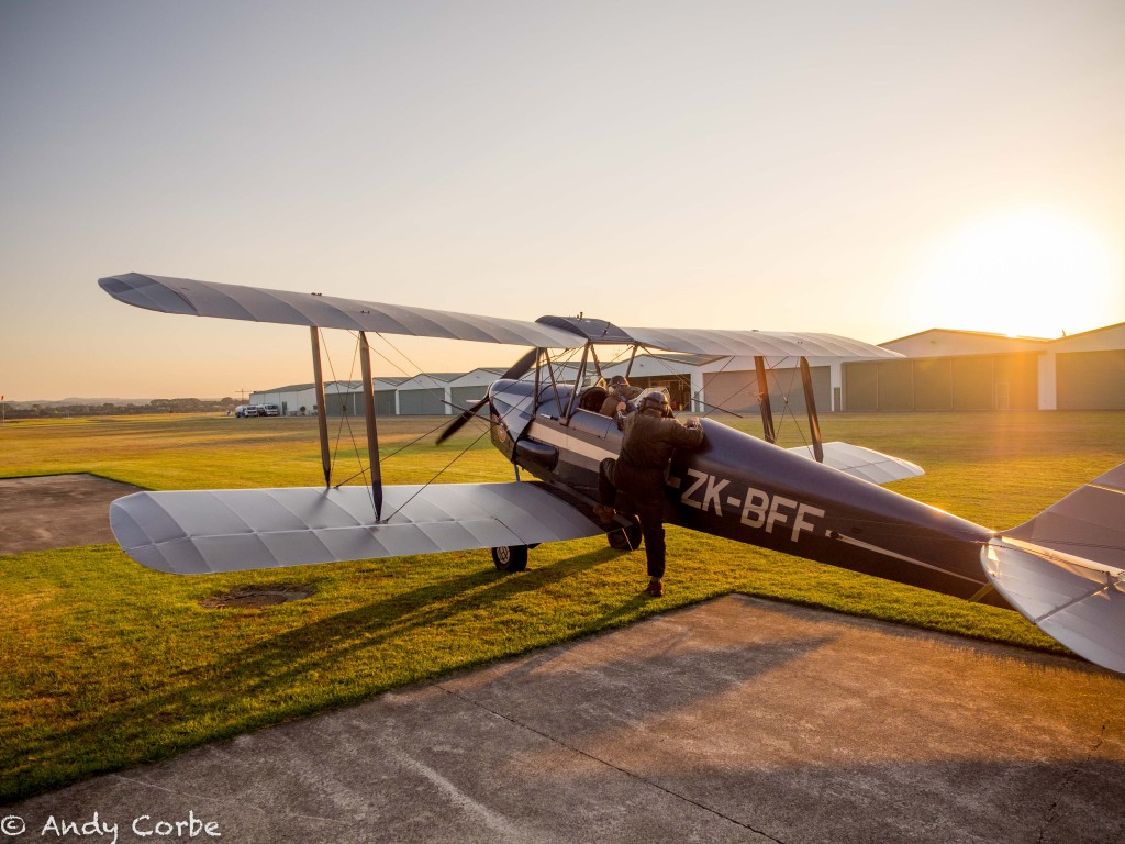 Dad going for a sunset flight in a 1939 Tiger Moth on his birthday.